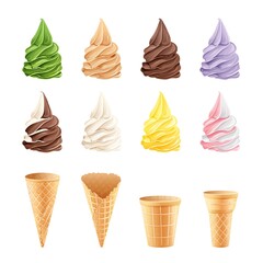 Vector set of ice cream and waffle cones