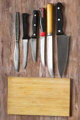 Kitchen knives and board