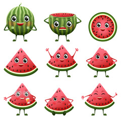 Vector set of cute and funny watermelons
