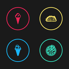 Fototapeta premium Set line Ice cream in waffle cone, Pizza, Taco with tortilla and icon. Vector