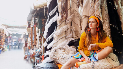 Beautiful girl in a market in Morocco.