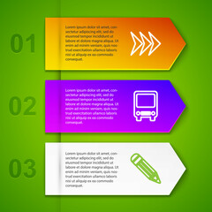 Set line Arrow, Bus, Pencil and Roulette construction. Business infographic template. Vector