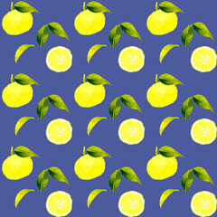 柚子のシームレスパターン　手描き水彩イラストのフルーツ柄テキスタイル
