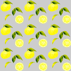 柚子のシームレスパターン　手描き水彩イラストのフルーツ柄テキスタイル