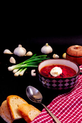 Ukrainian borsch. borscht with chasnyk and greens. national dish of ukraine