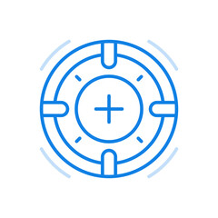Obraz premium Crosshair vector line icon. Target search by military sniper and optical aiming.