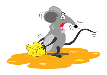 rat trapped in sticky glue traps.illustration of a cartoon mouse,vector