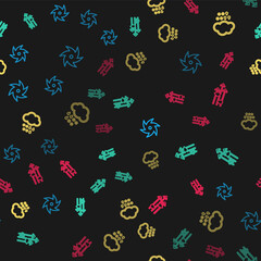 Set line Tornado, Wind and rain with snow, Cloud and on seamless pattern. Vector
