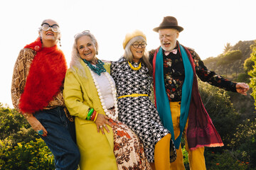 Senior citizens having fun together in a park