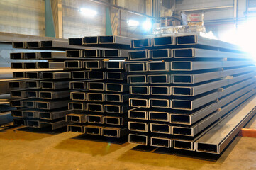 Warehousing in the workshop at the plant stock of blanks from a metal channel.