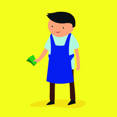 Seller in an apron takes money