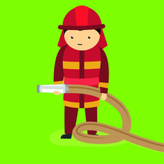 Firefighter in fire uniform with hose