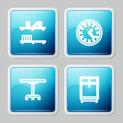 Set line Shelf with books, Clock, Round table and Furniture nightstand icon. Vector