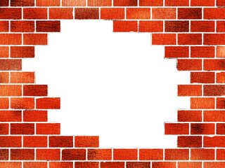 Obraz premium 真ん中が崩れた赤茶色のレンガ（ヨコ）