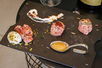 photography, color image, horizontal, healthy eating, food and drink, no people, gourmet, food, raw food, plate, meal, dinner, vegetable, close-up, seafood, ready-to-eat, indoors, fish, lunch, meat, r