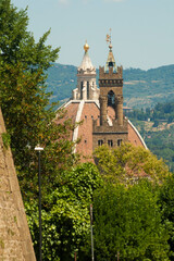 Fototapeta premium Italia. Toscana, Firenze, la città vista dal Forte di Belvedere, il duomo e la torre di Palazzo Vecchio.
