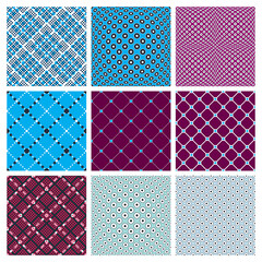 Geometric seamless patterns set, abstract minimalistic and simple lined and dotted backgrounds, wallpapers for web design and print. Colorful swatches.