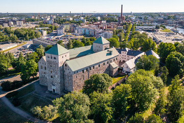 Fototapeta na wymiar Aerial view of Turku Castle in sunny summer day in Turku, Finland