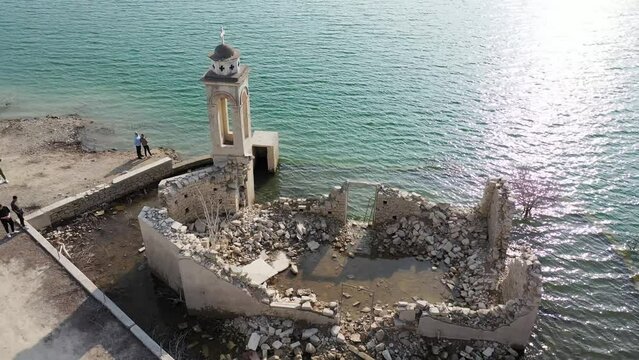 Orbit Shot Of Unique Saint Nicholas Church Ruins, Alassa, Limassol City , Cyprus