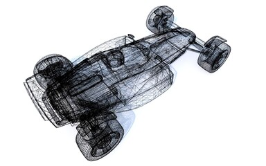 wireframe of race car concept line art 3d illustration