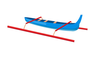 Jukung semi flat color vector object. Outrigger boat. Indonesian canoe. Full sized item on white. Balinese vessel for fishing. Simple cartoon style illustration for web graphic design and animation
