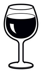 A glass of red wine illustration. Wineglass with drink outline drawing