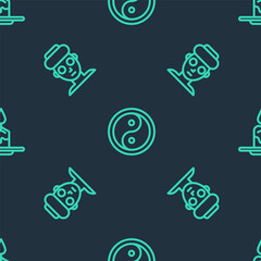 Set line Yin Yang, Facial cosmetic mask and Aroma candle on seamless pattern. Vector