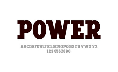 Trendy black font, bold slab serif alphabet, uppercase letters from A to Z and numbers from 0 to 9