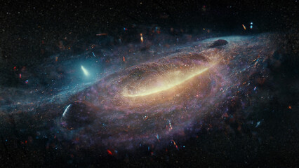 Fototapeta premium Newly discovered galaxy, strange galaxy observed for the first time, cosmic object in deep space visible with ne technology 3d rendering