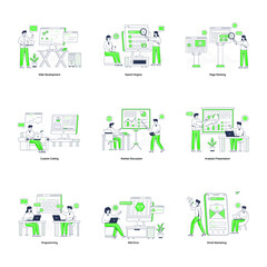 Bundle of SEO and Business Flat Illustrations