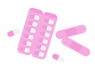 薬と絆創膏のアイコン　ピンク
