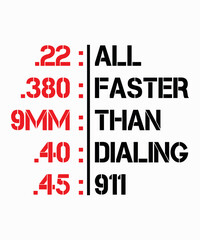 All Faster Than Dialing 911is a vector design for printing on various surfaces like t shirt, mug etc.