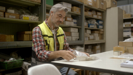 Fototapeta na wymiar Employee is checking the goods in the warehouse.