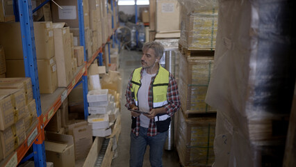 Employee is checking the goods in the warehouse.