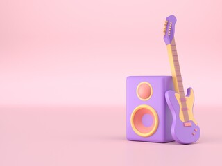 Music Speaker with 3D Electric Guitar. 3D render