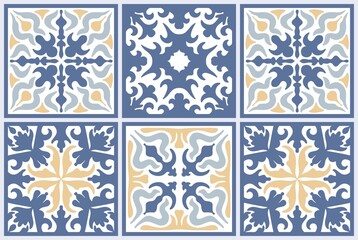 Vector Seamless Moroccan mosaic Tile with colorful Patchwork. Vintage blue Portugal azulejo, Mexican talavera, Italian majolica Ornament, Arabesque motif or spanish ceramic Mosaic