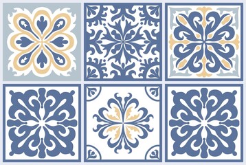 Vector Seamless Moroccan mosaic Tile with colorful Patchwork. Vintage blue Portugal azulejo, Mexican talavera, Italian majolica Ornament, Arabesque motif or spanish ceramic Mosaic