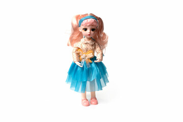 Ceramic toy doll isolated on white background.