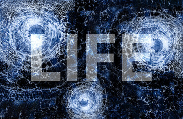 Three bullet hole in dark glass background