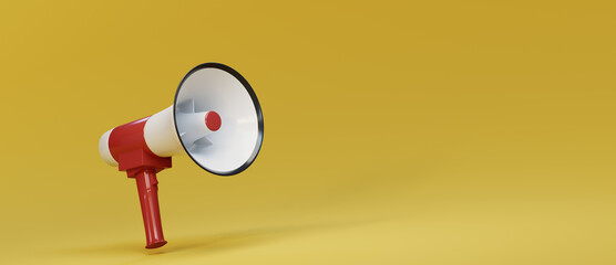 megaphone with yellow background, 3d rendering