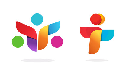 People logo abstract vector or family community support foundation logotype, youth charity symbol concept or kids children club icon modern design, active social human together union image