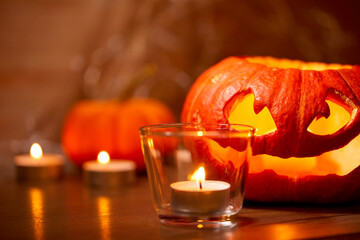 Halloween pumpkin and candle lights