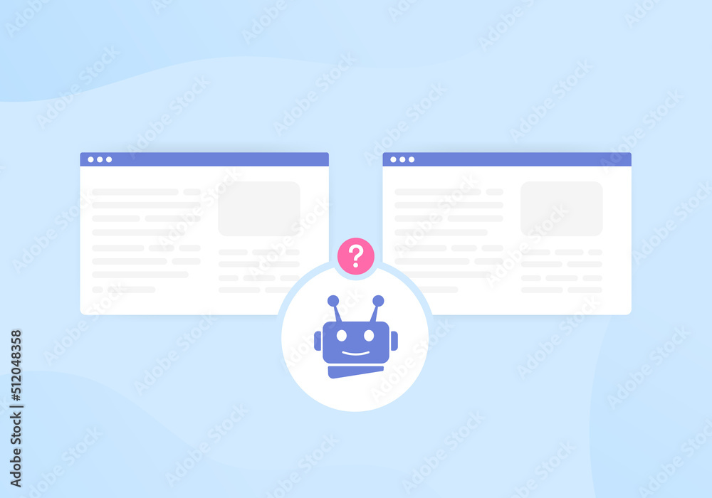 Fototapete duplicate content and seo concept. the search robot finds the same duplicate or closely similar web 