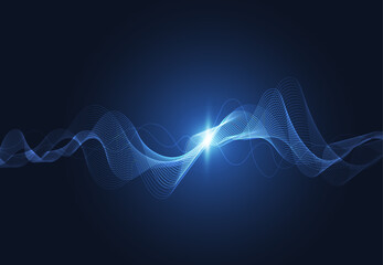 Fototapeta Modern speaking sound waves oscillating dark blue light, Abstract technology background. Vector illustration obraz