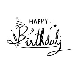 Happy Birthday. Hand drawn calligraphy black text design for card. Vector illustration