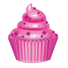 3D vector cupcake, delicious birthday muffin dessert, sweet pink party food, cute bakery clipart. Celebration pastry, confectionary edible object, isolated cartoon yummy gift. 3D cupcake illustration