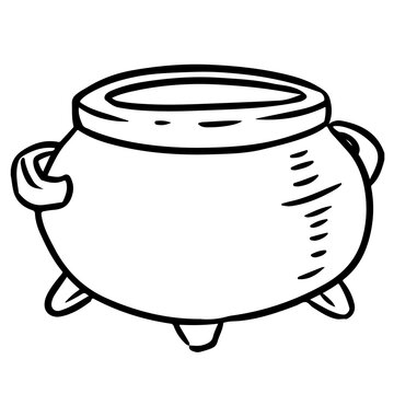 Magic cauldron doodle sketch. Hand drawn wiccan design. Alchemy, potions symbol