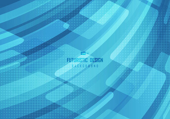 Abstract tech blue gradient style decorative design. Overlapping artwork with circle halftone background.