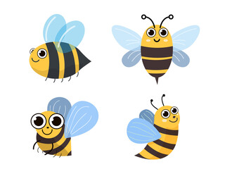 Cute funny Bee character . Flat illustration of honey element for web design vector illustrator