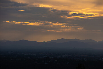 Gorgeous panorama scenic of the sunrise or Sunset with Colorful dramatic sky and clouds on the orange sky